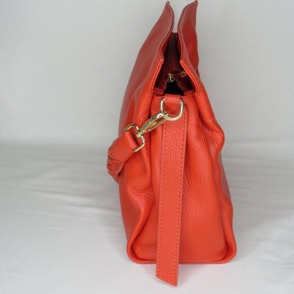 Orange Leather Made In Italy Braided Strap Shoulder Bag Purse - Picture 2 of 12